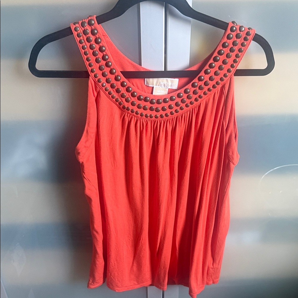 Studded  Michael Kors, Coral Sleeveless Top